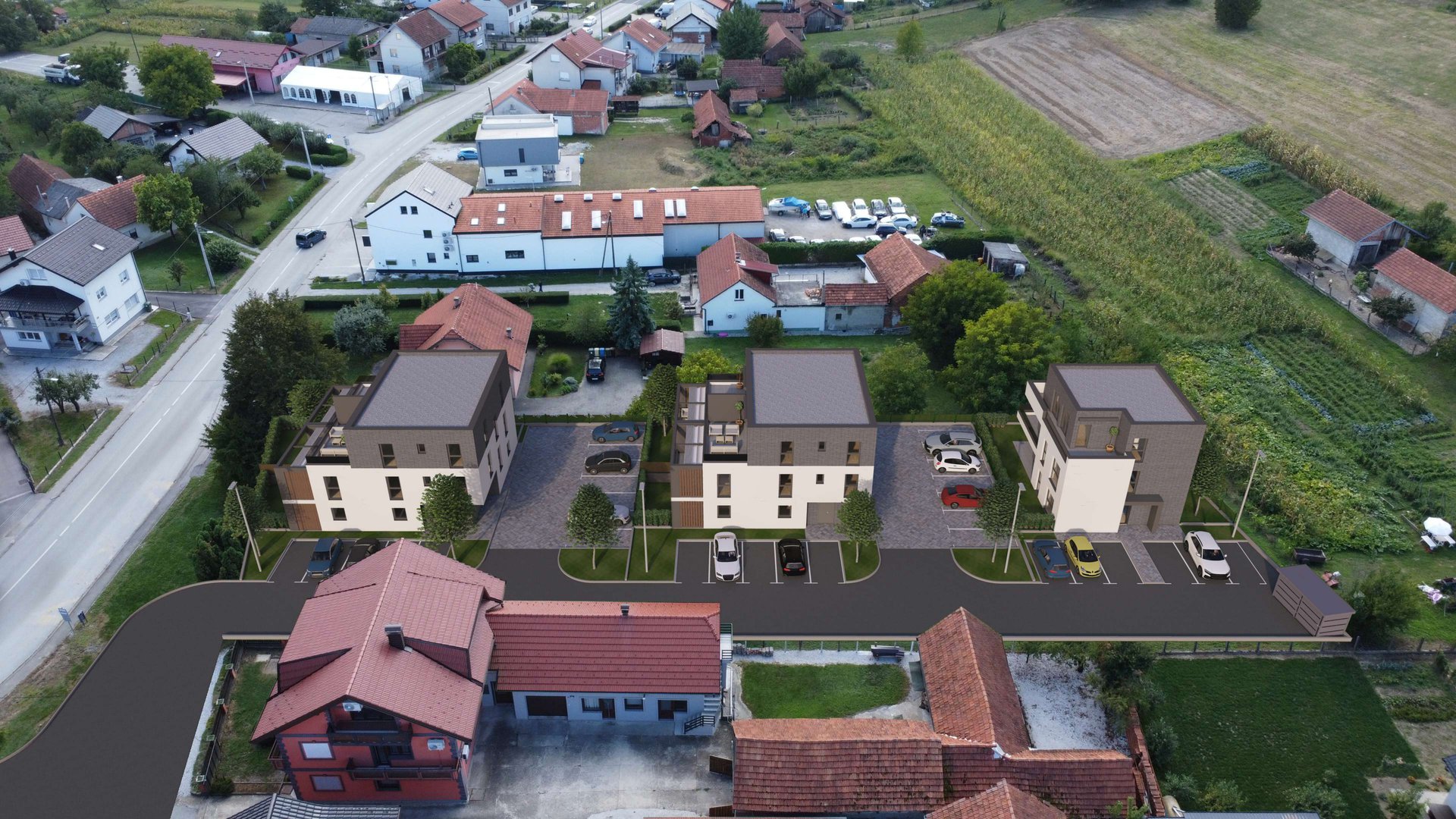 Aerijalni pogled na naselje i okolicu