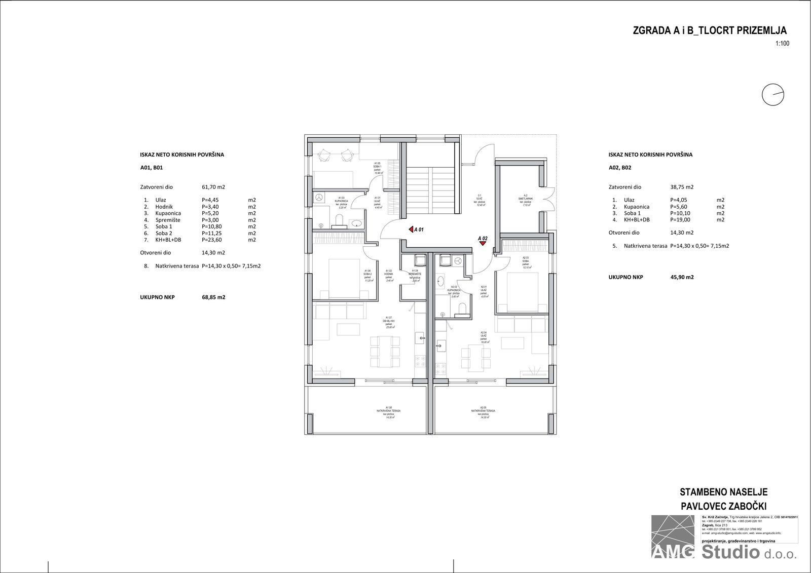 Tlocrt prizemlja - Zgrada A i B