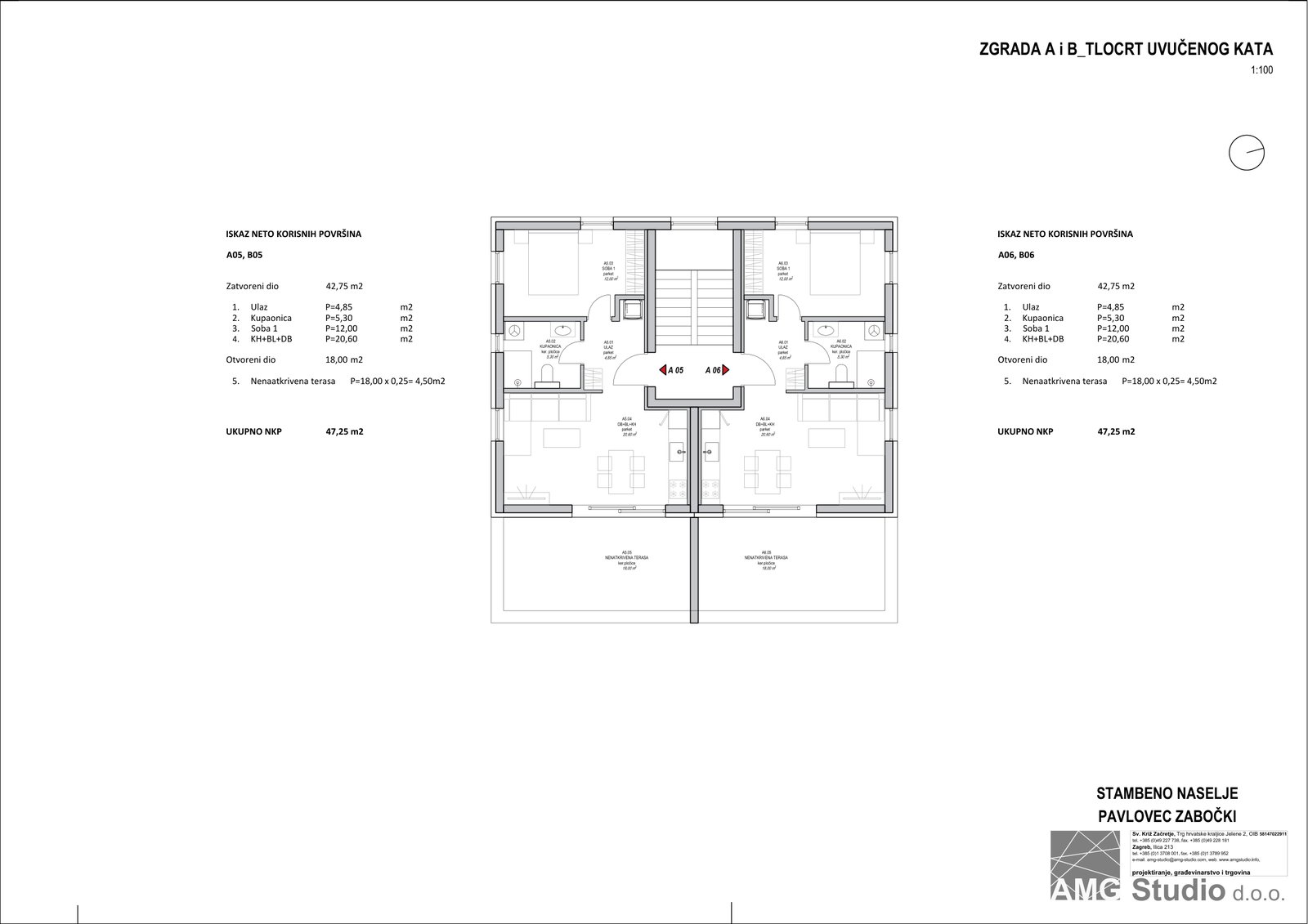 Tlocrt uvučenog kata - Zgrada A i B